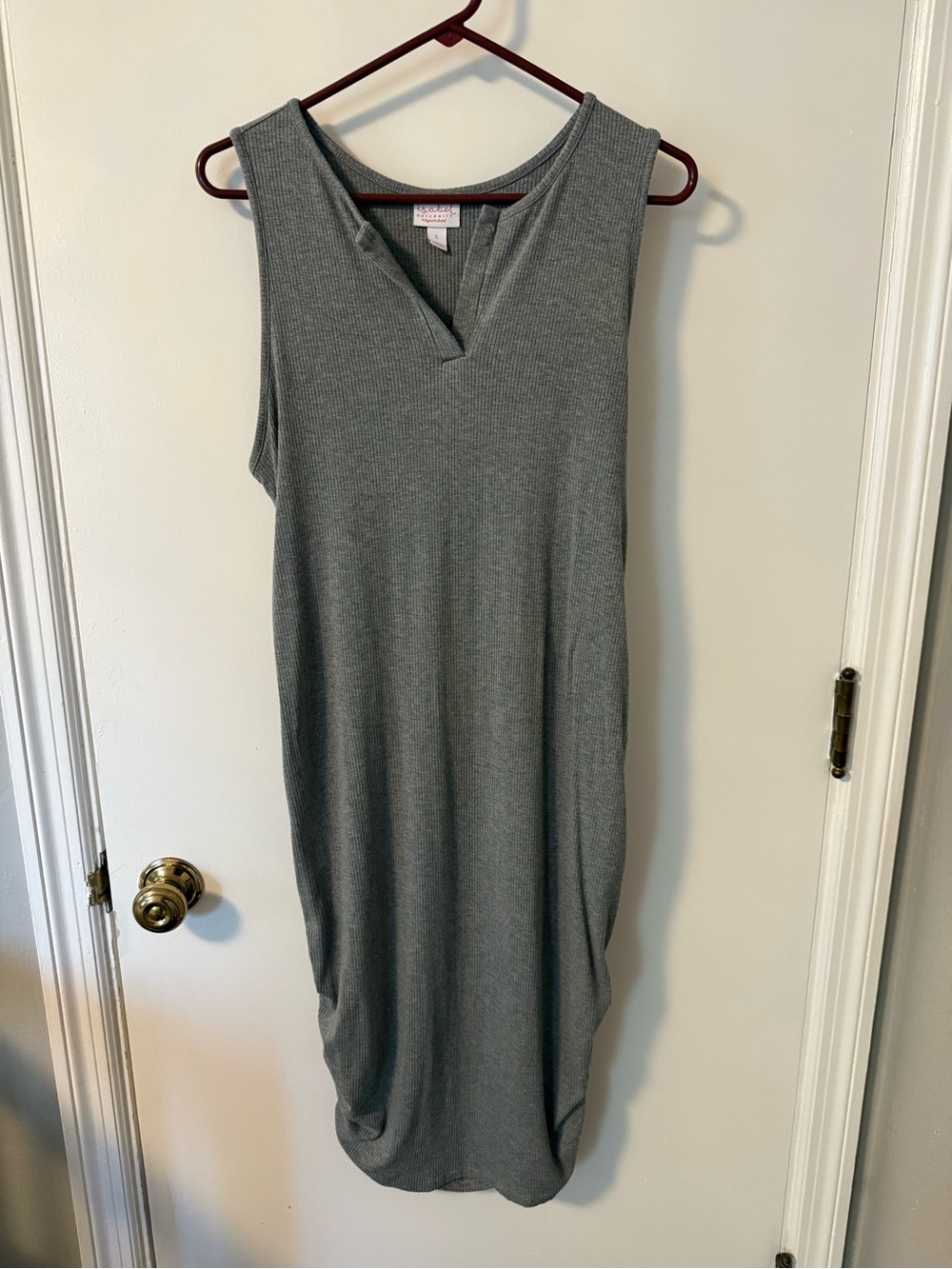 Isabel Maternity by Ingrid & Isabel Sleeveless Ribbed V-Notch Dress in Gray